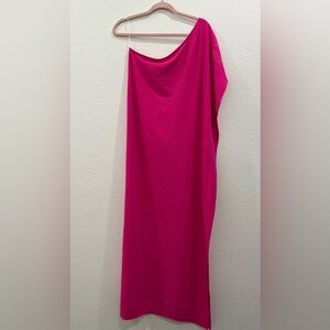 JODIFL Pink Maxi Sheath Dress Asymmetrical Off One Shoulder Slit‎ Side Large